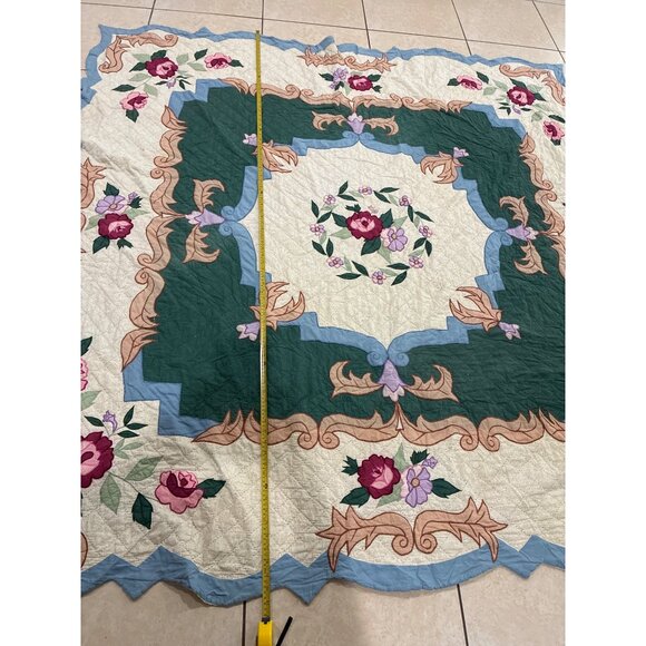 vintage hand-stitched applique quilt floral Garland Roses pattern scalloped edge - Picture 8 of 8